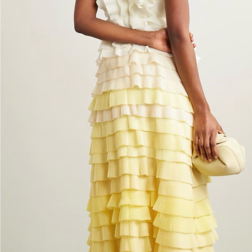 Aje Reflections Ombré Gown -Pleated Ruffle Tiered Dress in Cream and Yellow MOB - Picture 10 of 14